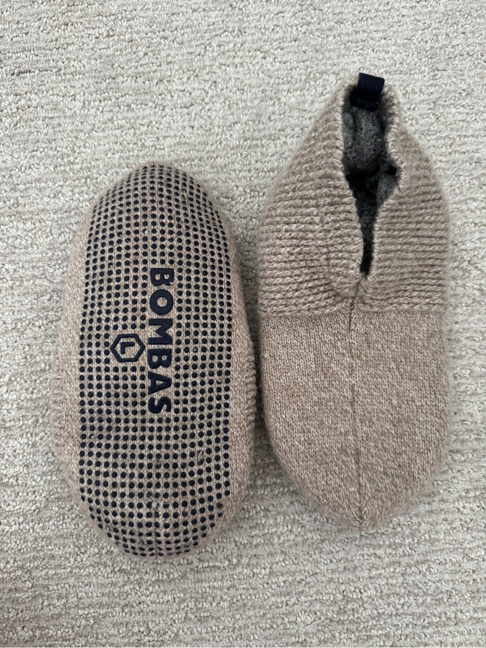 Bombas - Gripper Slippers - House Shoes Socks - Taupe - Large (12-14)
